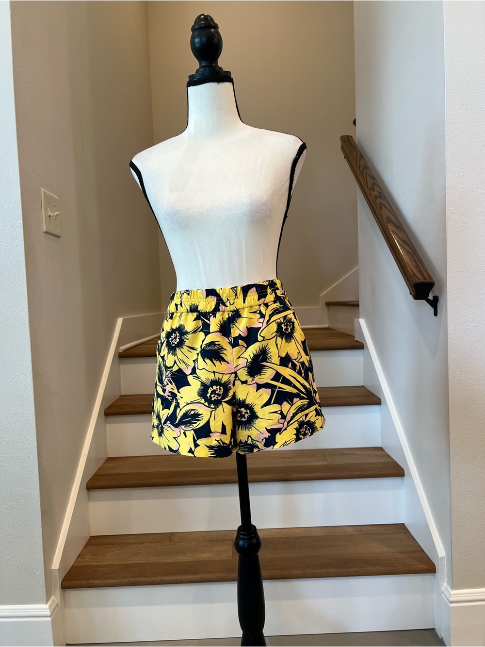 J. Crew Yellow Floral Linen With Elastic Waist Band Shorts